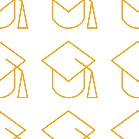 Graduation college hat vector pattern. Seamless background illustration. Cute outline cartoon texture, textile fabric, print. Hipster wrapping paper, book cover, clothes, and pattern for kids,childrenのイラスト素材