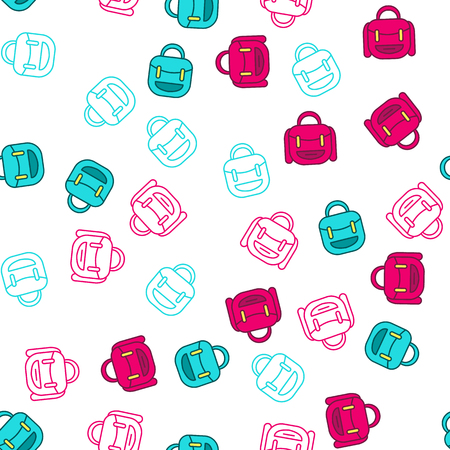 Backpack vector pattern. Seamless background illustration. Cute autumn outline cartoon texture, textile fabric, print.のイラスト素材