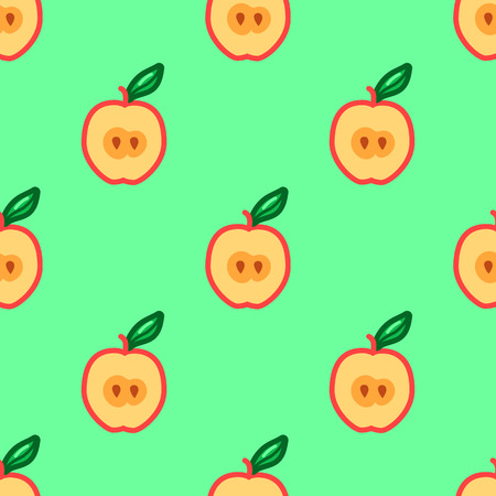 Apple seamless pattern. Autumn, summer vintage design icon. Vector fruit illustration. Green...