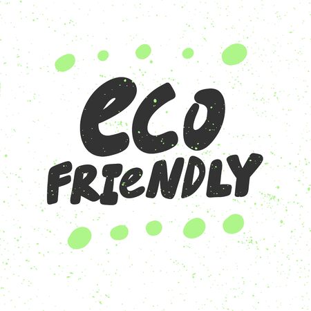 Eco friendly. Green eco bio sticker for social media content. Vector hand drawn illustration design.のイラスト素材