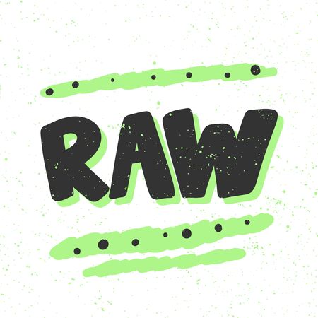 Raw. Green eco bio sticker for social media content. Vector hand drawn illustration design.のイラスト素材