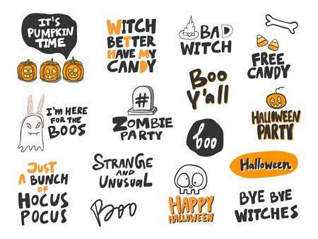 Halloween Sticker set for social media content. Vector hand drawn illustration design.のイラスト素材