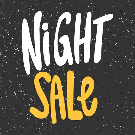 Night sale. Vector hand drawn illustration with cartoon lettering. Good as a sticker, video blog cover, social media message, gift cart, t shirt print design.のイラスト素材