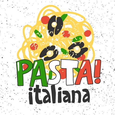 Pasta italiana. Sticker for social media content. Vector hand drawn illustration design.のイラスト素材