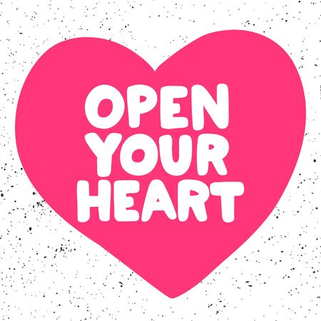 Open your heart. Sticker for social media content. Vector hand drawn illustration design.のイラスト素材
