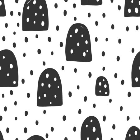 Vector seamless monochrome pattern. Vector hand drawn scandinavian style illustration design.のイラスト素材