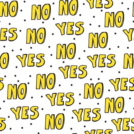 Vector seamless pattern with calligraphic Hand drawn yes and no words.のイラスト素材