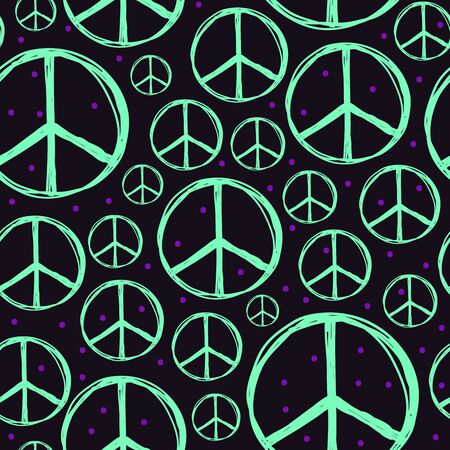 Vector seamless pattern with geometric world peace elements. Memphis geometric outline trendy modern style.のイラスト素材