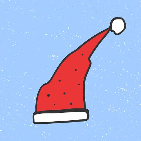 Santa hat. Merry Christmas and Happy New Year. Season Winter Vector hand drawn illustration sticker with cartoon lettering.のイラスト素材
