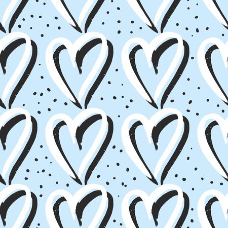 Love seamless hand drawn calligraphic vector pattern. Vector hand drawn illustration with cartoon lettering.のイラスト素材