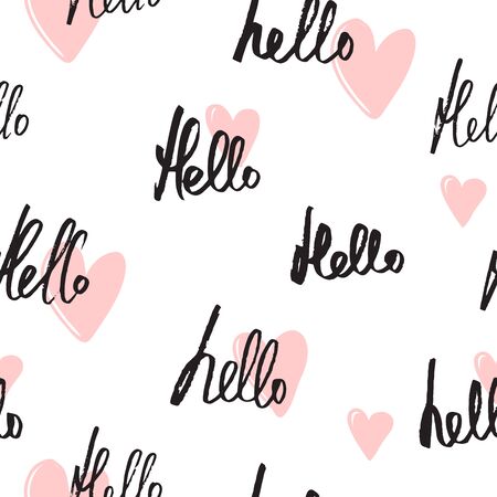 Love seamless hand drawn calligraphic vector pattern. Vector hand drawn illustration with cartoon lettering.のイラスト素材