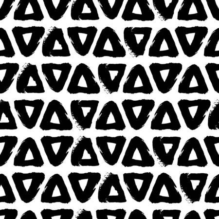 Vector seamless pattern with geometric brush strokes elements. Memphis geometric outline trendy...