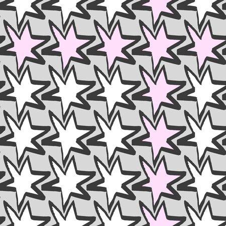 Vector seamless pattern with geometric brush strokes elements. Memphis geometric outline trendy modern style.のイラスト素材