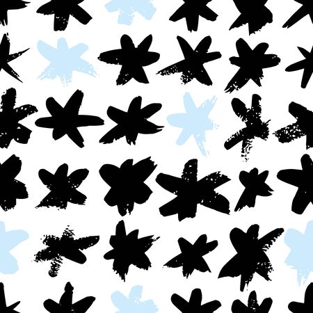 Vector seamless pattern with geometric brush strokes elements. Memphis geometric outline trendy modern style.のイラスト素材