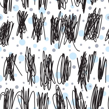 Vector seamless pattern with geometric brush strokes elements. Memphis geometric outline trendy modern style.のイラスト素材