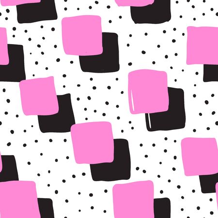 Vector seamless pattern with geometric brush strokes elements. Memphis geometric outline trendy modern style.のイラスト素材