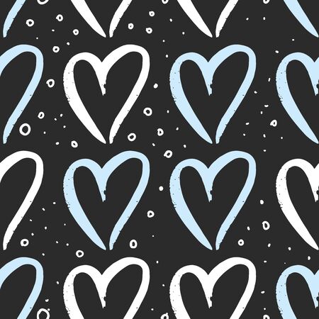 Love seamless hand drawn calligraphic vector pattern. Vector hand drawn illustration with cartoon lettering.のイラスト素材