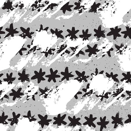 Vector seamless pattern with geometric brush strokes elements. Memphis geometric outline trendy modern style.のイラスト素材