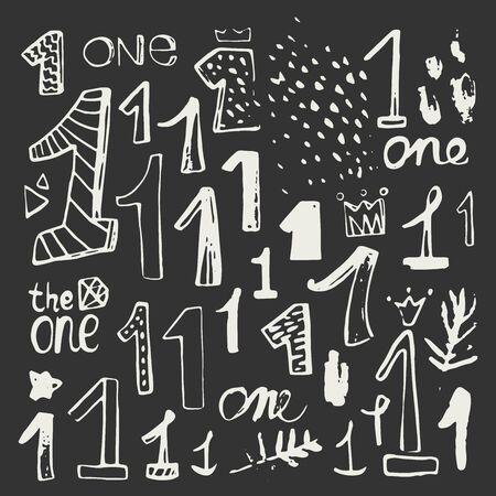 Abstract hand drawn numbers. Isolated vector sign symbol. Design element. Typography poster. Symbol set. Vector collection. Vector text. Vector illustrationのイラスト素材