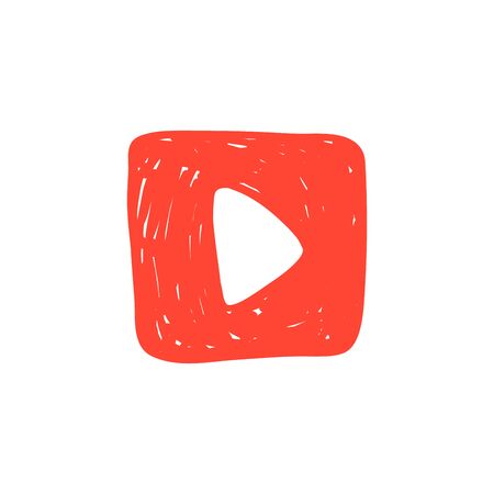 Red Hand drawn Button with video button icon.のイラスト素材
