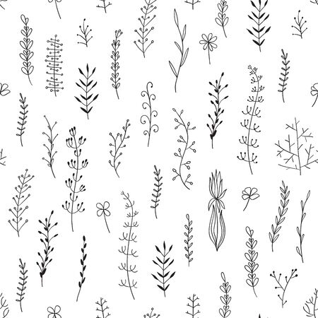 Nature elements seamless. Vector abstract graphic design. Seamless vector floral pattern. White abstract texture. Hand drawn sketch. Doodle set element.のイラスト素材