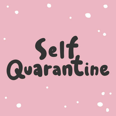 Self quarantine. covid-19 Sticker for social media content. Vector hand drawn illustration design.のイラスト素材