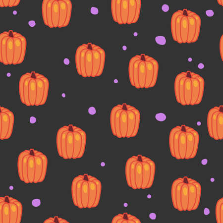 Cartoon Halloween seamless pattern on dark background. Seamless vector texture.のイラスト素材