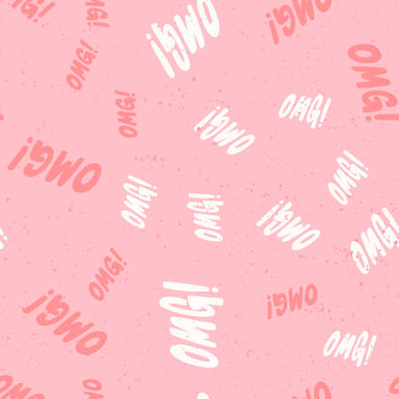 OMG. Retro pattern for print design. Cartoon vector illustration. Romantic seamless texture design. Hand drawn calligraphy lettering vector illustration.のイラスト素材