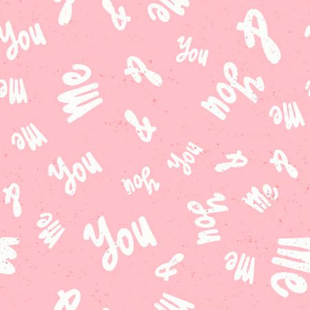 You and me. Retro pattern for print design. Cartoon vector illustration. Romantic seamless texture design. Hand drawn calligraphy lettering vector illustration.のイラスト素材