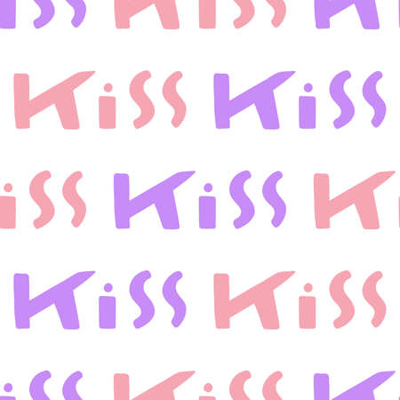 Kiss. Vector seamless pattern with calligraphy hand drawn text. Good for wrapping paper, wedding card, birthday invitation, pattern fill, wallpaperのイラスト素材