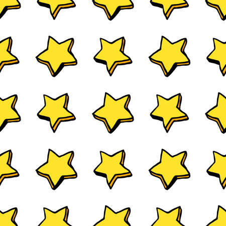 Golden yellow pop art hand drawn comic stars. Abstract seamless pattern in vintage style. Artistic wallpaper abstract background. Modern graphic elementのイラスト素材