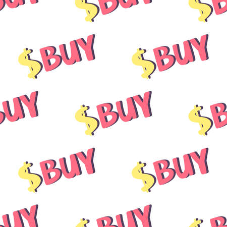 Buy. Trendy lettering with pop art seamless text. Seamless texture. Vintage background poster. Geometric art seamless pattern. Fashion graphic printのイラスト素材