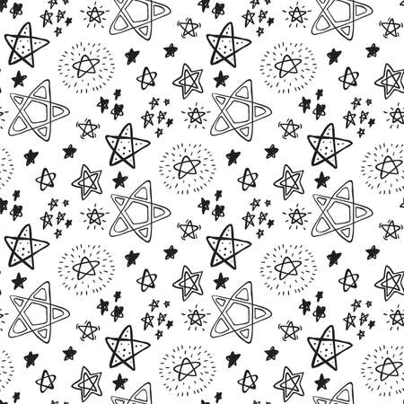 Abstract seamless pattern with Brush Strokes geometric star elements. Beautiful modern texture with chaotic painted shapes. Monochrome background for your design.のイラスト素材