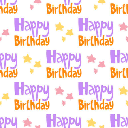 Happy Birthday stars. Trendy lettering with pop art seamless text. Seamless texture. Vintage background poster. Geometric art seamless pattern. Fashion graphic printのイラスト素材