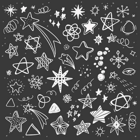Vector set with hand drawn cartoon stars. Good for birthday invitation card design and other.のイラスト素材