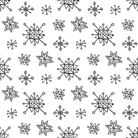 Abstract seamless pattern with Brush Strokes geometric star elements. Beautiful modern texture with chaotic painted shapes. Monochrome background for your design.のイラスト素材