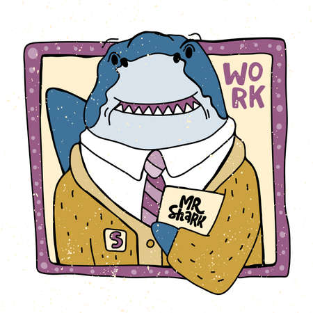 Mr Shark businessman character. Cartoon vector illustrationのイラスト素材