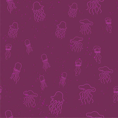 Doodle with seamless jellyfish for wallpaper design. One line Abstract ornament print. Sea ocean.のイラスト素材