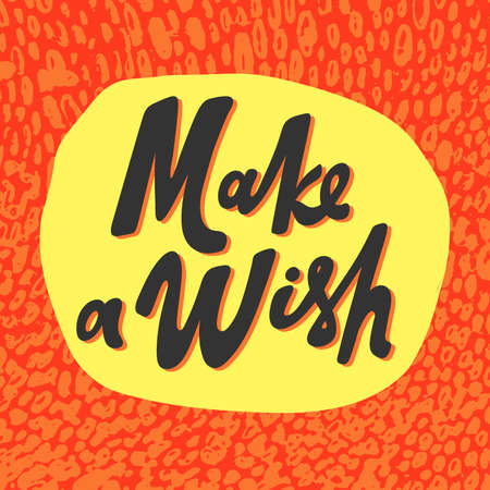 Make a Wish. Cartoon illustration Fashion phrase. Cute Trendy Style design font. Vintage vector hand drawn illustration. Vector logo icon.のイラスト素材