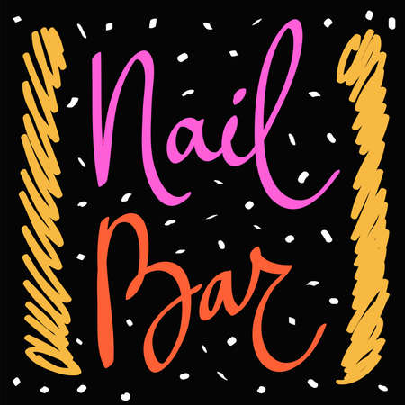 Nail Bar. Sticker quote for decoration design. Graphic element vector background illustration text. Quote box icon. Fashion print.のイラスト素材