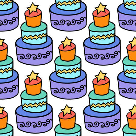 Birthday cake seamless pattern with star and zig zag line.のイラスト素材