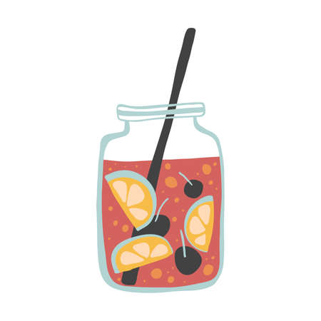 Smoothie in jar and glass in flat style.のイラスト素材