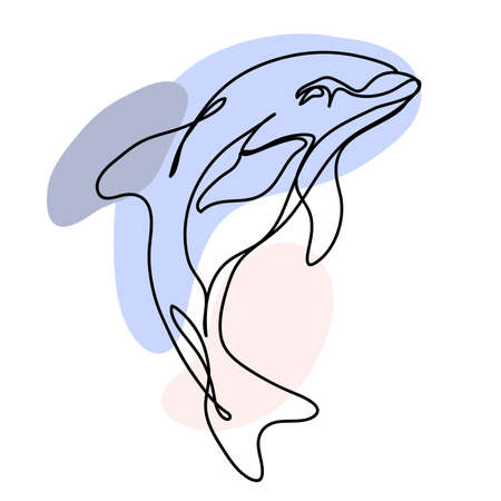 Continuous one line blue dolphin logo. Cute contemporary design template.のイラスト素材