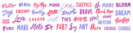 Vector hand drawn sticker words set collection.