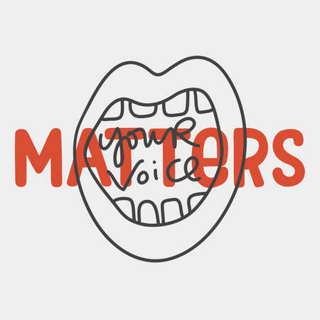 Your voice matters. Hand drawn vector poster against racism. Red letters lettering on white background.のイラスト素材