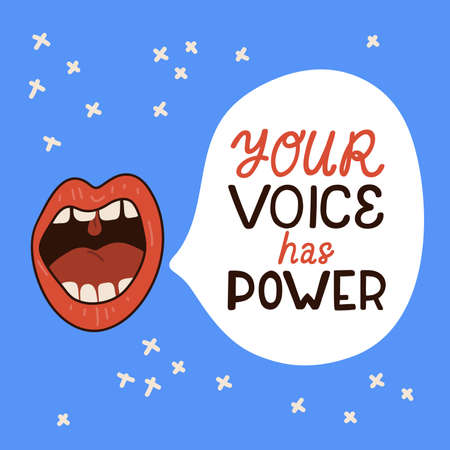 Your voice has power. Hand drawn vector poster against racism. Red letters lettering on white background.のイラスト素材