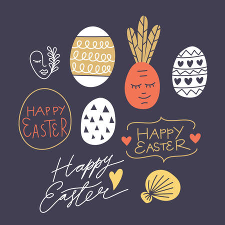 Easter spring hand drawn eggs collection set. Good for greeting cards, wallpaper, screen backgroundのイラスト素材