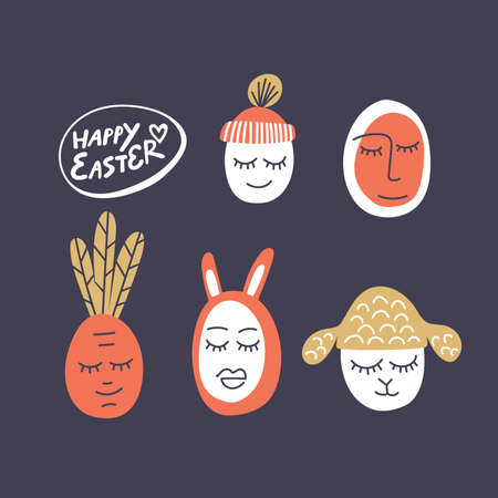 Easter spring hand drawn eggs collection set. Good for greeting cards, wallpaper, screen background