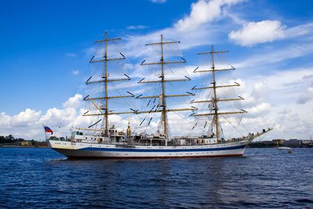 A Russian state sailing ship anchored in Neva river, Saint Petersburg. の写真素材