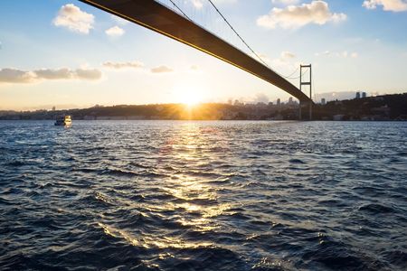 The Bosphorus Bridge which connects Europe and Asiaの写真素材